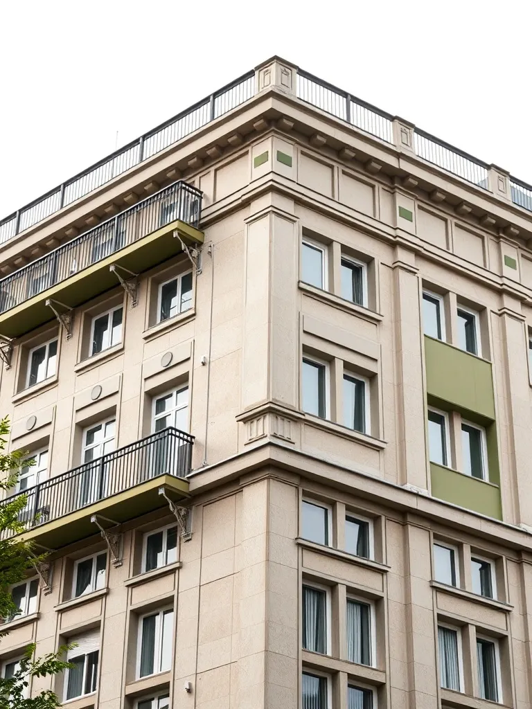 A high-angle architectural shot of a modern residential buil